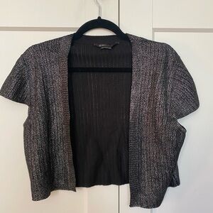 BCBG Max Azaria black & silver cap-sleeve cardigan size M